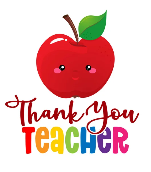谢谢老师多彩的书法设计 谢谢你的教师节礼物卡 用红色苹果和铅笔在白色背景上的矢量图解 回学校去 — 图库矢量图片