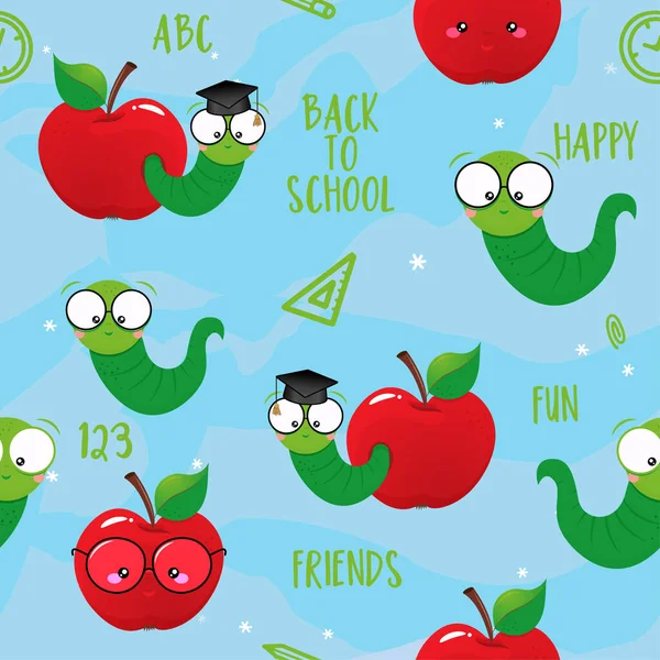 Έξυπνα Σκουλήκια Μαθητές Χαρούμενους Φίλους Μήλα Χαριτωμένοι Χαρακτήρες Κάμπιας Χειροποίητα — Διανυσματικό Αρχείο