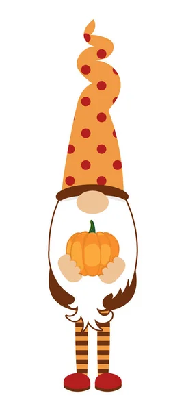 Adorable Gnome Maple Leaf Thanksgiving Gnome Autumn Pumpkin Nordic Magic — Stock Vector