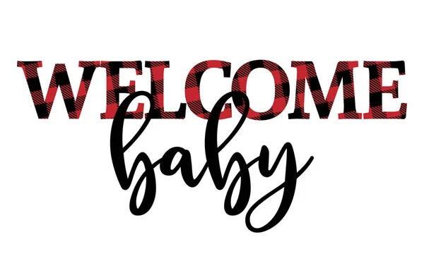 Welcome Baby Baby Shower Set Illustration Lumberjack Pattern Typography Illustration — Stock Vector