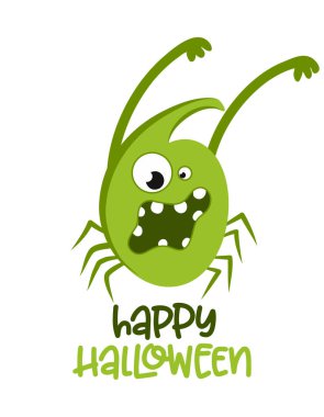 Cadılar Bayramın kutlu olsun. Beyaz arka planda şirin yeşil çığlık atan bir canavarla cadılar bayramı sözü. Tişört, kupa, afiş, hediye, matbaa için iyi. Tatil alıntısı, satış terfisi. Şaka mı şeker mi?.