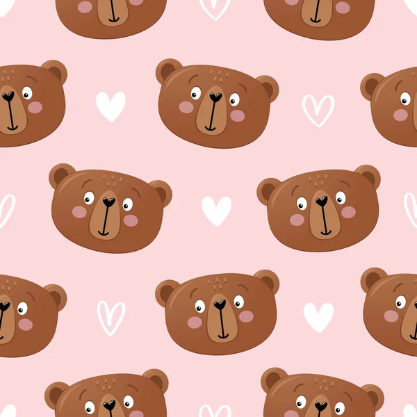 Diseño Patrón Oso Peluche Con Corazones Cabezas Oso Sobre Fondo — Vector de stock