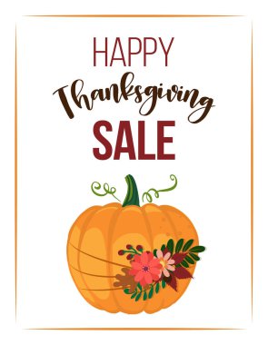 Şükran Günü indiriminiz kutlu olsun. Çiçekli balkabaklı pankart. İnternet sitesi tanıtımı ya da reklam afişi. Sosyal medya reklamı paylaşımı. Yüzde 50 indirimli..