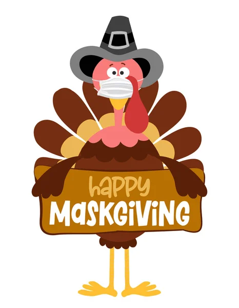 Happy Maskgiving 2021 Thanksgiving Day Poster Met Leuke Kalkoen Dragen — Stockvector