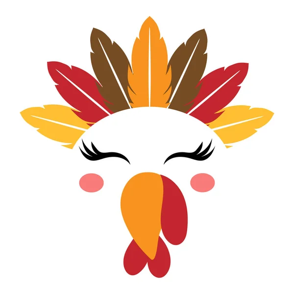 Beau Visage Dinde Avec Plume Indien Américain Tiare Illustration Vectorielle — Image vectorielle