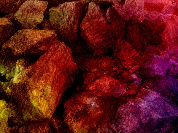 Grunge colorful colored stones and rocks with gray boulders. Stone texture and background. Boulders with mildew and mud. Charcoal gray in rust. Painted stone. Piece of Broken Rock. Stones pattern.