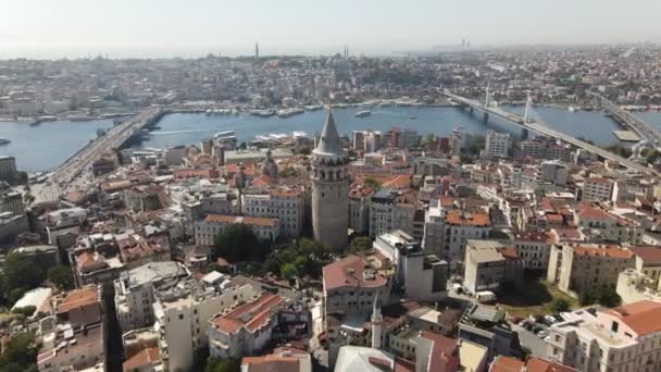 LuchtDrone Galata Tower Istanbul — Stockvideo