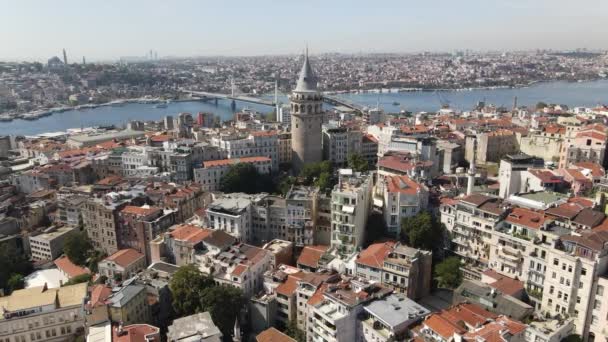 Aerial drone view Galata Tower Istanbul — Stock Video