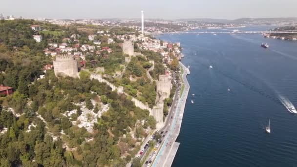 Rumeli Hisari Estambul Bósforo Drone — Vídeo de stock