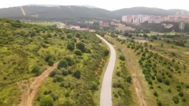 Yeşil tepe hava manzaralı kırsal alan