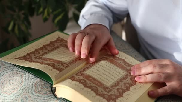 Moslim leest Holly Koran biddend — Stockvideo