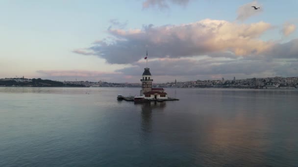 Maidens Tower istanbul aerial view — Stock Video