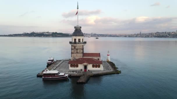 Maidens Tower istanbul aerial view — Stok Video