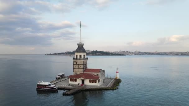 Maidens Tower istanbul aerial view — Stok Video