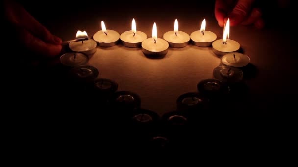 Velas Corazón Llama Fuego Amor Quema — Vídeos de Stock