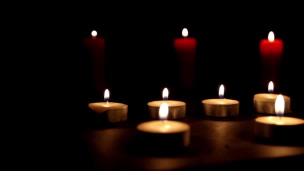 Burning Candles Black Background — Stock Video