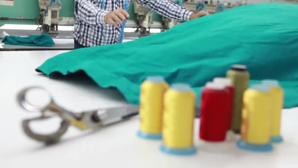Tela de corte a medida para coser — Vídeo de stock