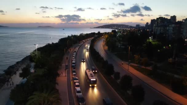 Timelapse Evening Traffic Aerial View — Stock Video