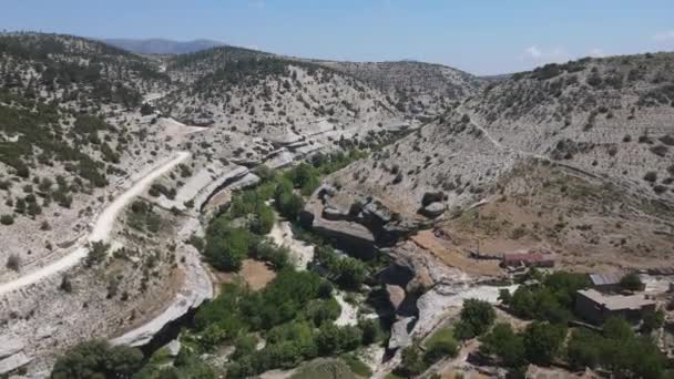 Árvore-forrado riacho drone vista vale — Vídeo de Stock