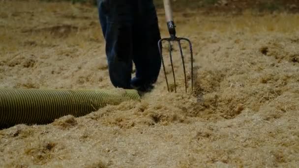 Feno pulverizador agricultor — Vídeo de Stock