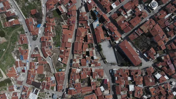 Topo aéreo drone vista casa telhados — Fotografia de Stock