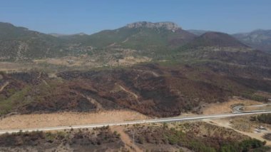 Yanmış orman tepesi dronu