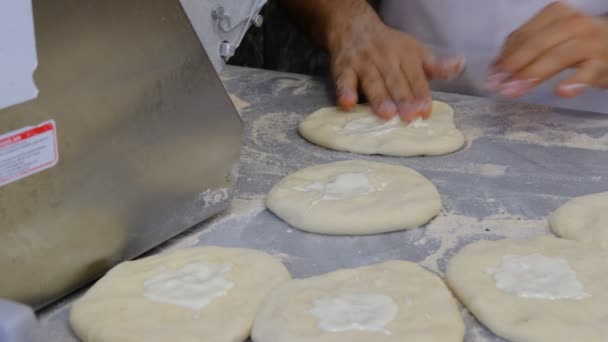 Pita bread, raw dough making pita — Stock Video