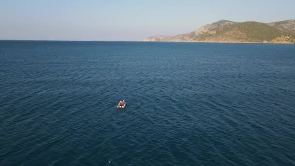 Mediterranean boat fisherman blue ariel — Stock Video