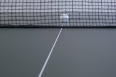 Bulanık arkaplanda masa tenisi ve top.