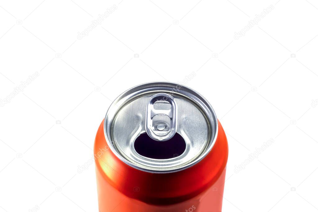 A can of beer on a white background close-up.