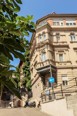 Güneşli bir yaz gününde Budapeşte 'nin rahat sokakları.