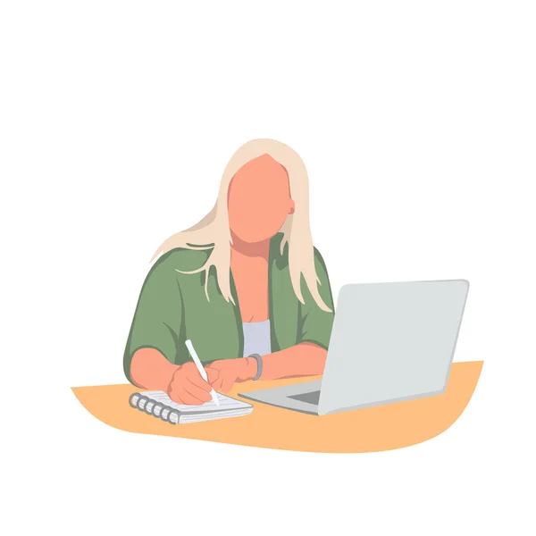 Girl Works Home Laptop Self Isolation Work Flat Illustration — Stock Vector