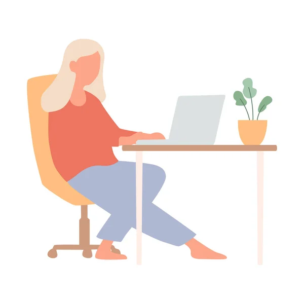 Freelancer Mädchen Arbeitet Hause Arbeiten Sie Laptop Tisch Fernbedienung Selbstisolierung — Stockvektor