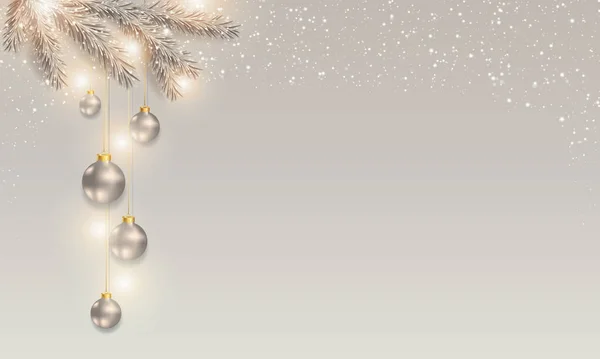 Minimaler Weihnachts Und Neujahrshintergrund Mit Platin Weihnachtsbaumdekor Frosttanne Und Festlichen — Stockvektor