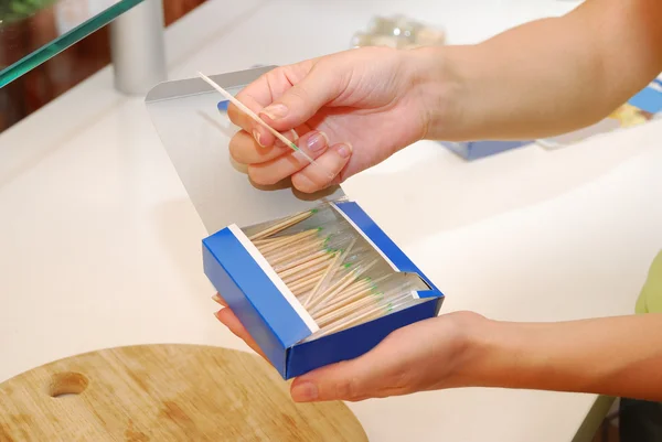 Toothpicks in box — Stock Photo, Image