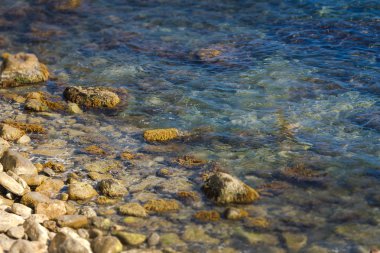 Kayalık sahil şeridi ve kayalar suyun altında