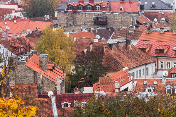 Red brick roofs of Vilnius in Lithuania in autumn