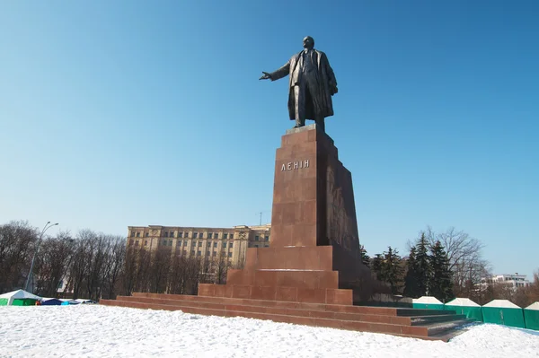 Największy pomnik Lenina w Charkowie w zimie — Zdjęcie stockowe