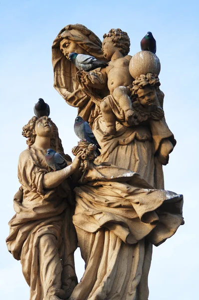 Pomnik na Moście Karola w Pradze z gołębi — Zdjęcie stockowe