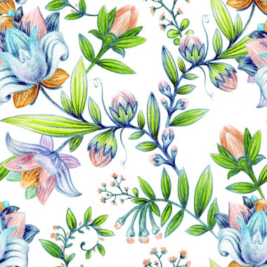 Renkli çiçek desenli. Parlak çiçek duvar kağıdı