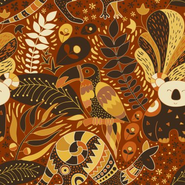 Hayvanlarla sarı tropikal seamless modeli