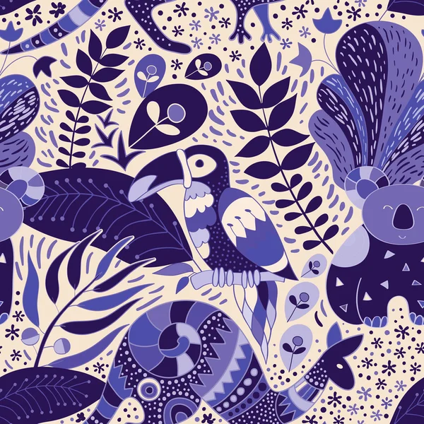 Lilas motif tropical sans couture avec des animaux — Image vectorielle