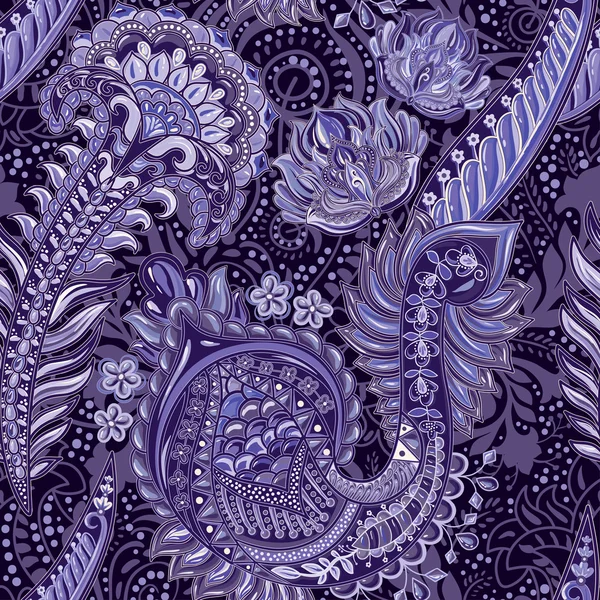 Modèle lumineux sans couture dans le style paisley. Fond coloré — Image vectorielle