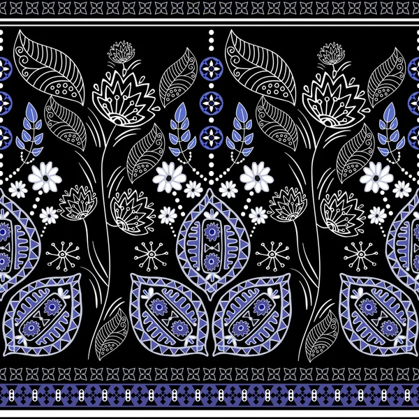 Frontière vectorielle ethnique noire et bleue — Image vectorielle