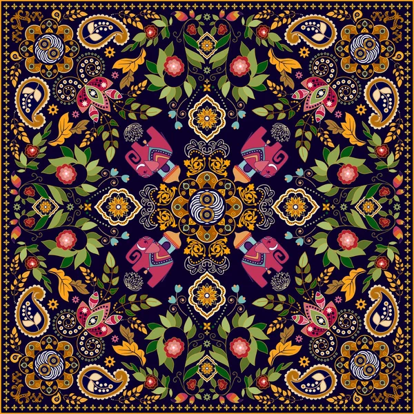 Diseño para bolsillo cuadrado, chal, textil. Patrón floral Paisley — Archivo Imágenes Vectoriales