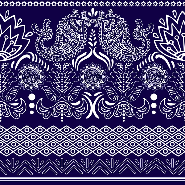 Dentelle vectorielle bordure bohème sans couture avec des éléments floraux et Paisley . — Image vectorielle