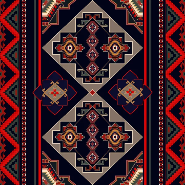 Patrón popular geométrico colorido. Papel pintado ornamental de simetría. Papel digital rojo decorativo con rombo. Fondo étnico sin fisuras — Vector de stock