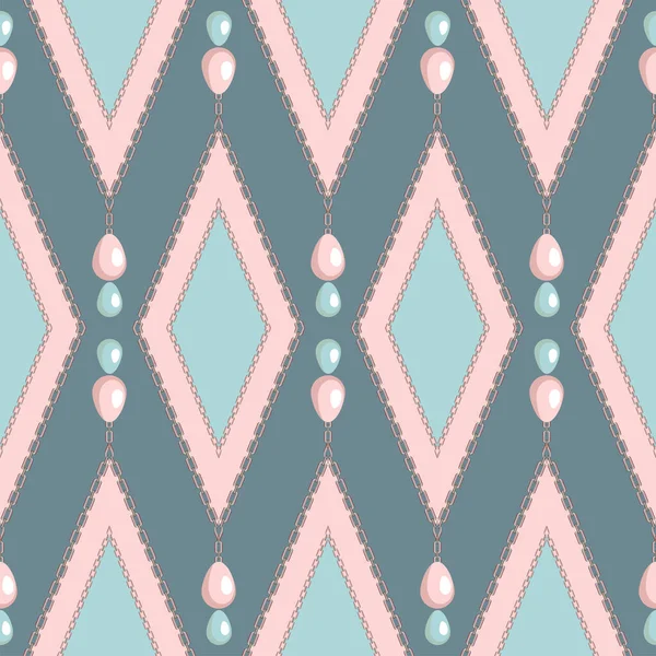 Geometrisches, nahtloses Muster mit Perlen und Rauten. Colorfuk geometrische Tapete — Stockvektor