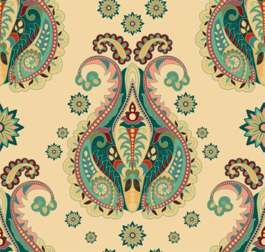 Dekoratif desenli duvar kağıdı. Tekstil, duvar kağıdı, ağ, baskı, kağıt, arkaplan, arkaplan tasarımı. Hindistan desenli arka plan. Arap süs arkaplanı. Vektör ortamı.