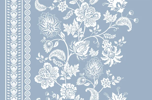 Patrón Sin Costura Floral Frontera Papel Pintado Decorativo Indio Diseño — Vector de stock